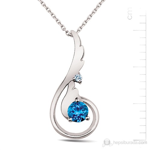 Bella Gloria 925 Ayar 4,56 Gr 0,02 Karat Pırlanta 1,02 Karat Mavi Topaz, Altın Kaplamalı Pırlanta Mavi Topaz Melek Kanadı Kolye (GPK0001)