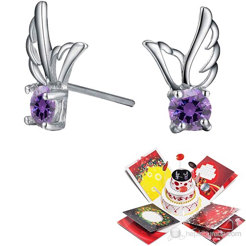 Chavin Sürpriz Pastalı Melek Kanadı Ametist Taşlı Gümüş Küpe 9bk881