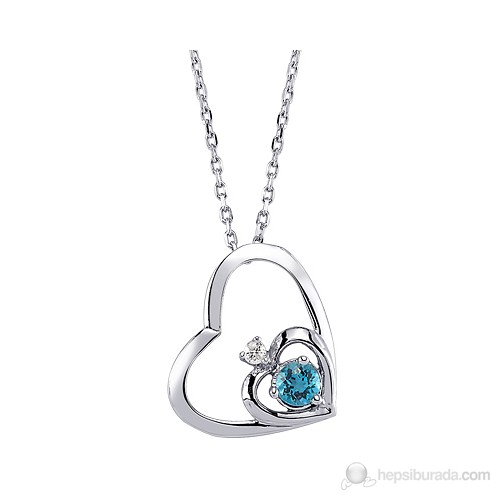 Gizzaro  Mavi Topaz Pırlanta Kalp Kolye GMY062