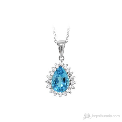 Goldstore 18 Ayar Altın 0.26 Ct Pırlanta Blue Topaz Anturaj Kolye Dp17140