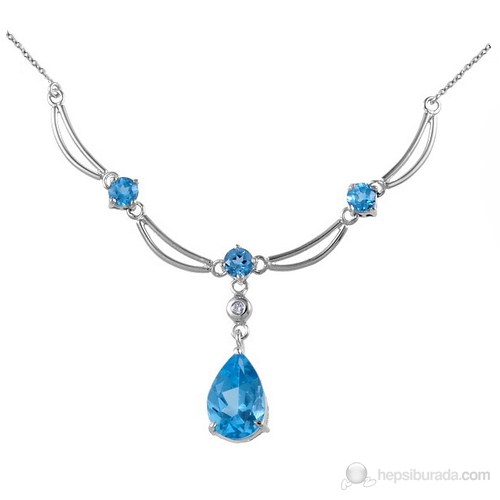 Goldstore 14 Ayar Altın  0.02 Ct Pırlanta Blue Topaz Kolye Dp18455