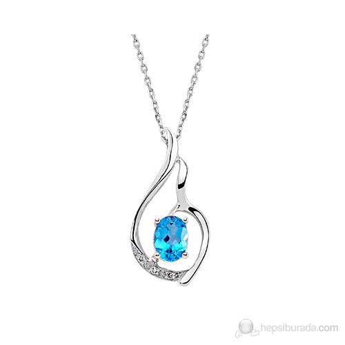 Gizzaro 0.03  Pırlanta Mavi Topaz Kolye Gmy069