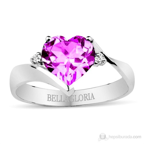 Bella Gloria Altın Kaplamalı Pırlanta Ametist Aşk Yüzüğü (GPY0010)