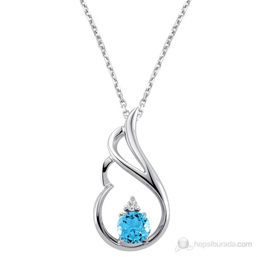 Gizzaro 0..03 Karat Pırlanta 0.95 Karat Mavi Topaz Pırlanta Mavi Topaz KolyeGMY078