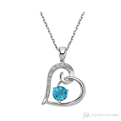 Gizzaro 0.04 Karat Pırlanta 0.95 Karat Mavi Topaz Pırlanta Kalp Kolye GMY079