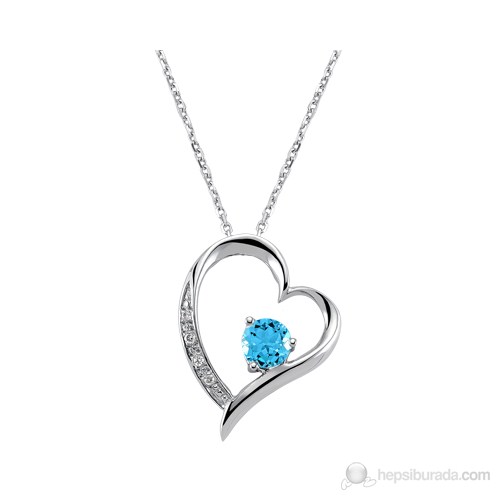 Gizzaro 0.04 Karat Pırlanta 0.95 Karat Mavi Topaz Pırlanta Kalp Kolye GMY082