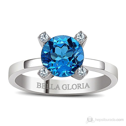 Bella Gloria Altın Kaplamalı Mavi Topaz Pırlanta Yüzük (GPY0017)