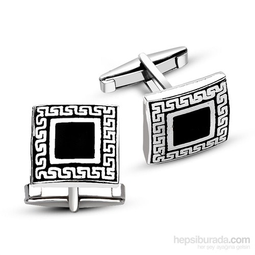 Tesbihane 925 Ayar Gümüş Oniks Taşlı Sade Kare Kol Düğmesi