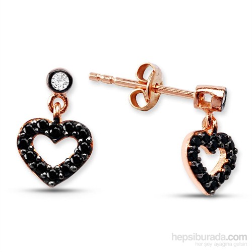 Tesbihane 925 Ayar Gümüş Zirkon Taşlı Kalp Küpe