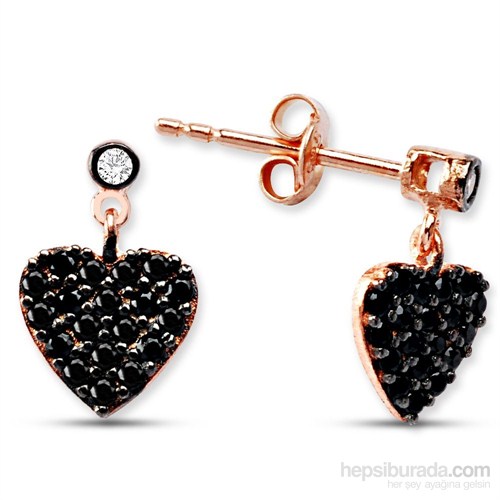 Tesbihane 925 Ayar Gümüş Zirkon Taşlı Kalpler Küpe