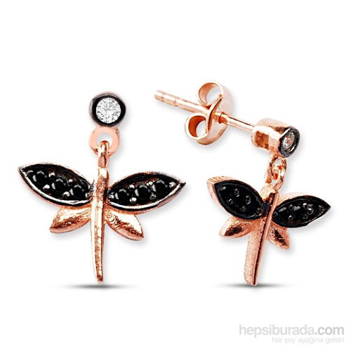 Tesbihane 925 Ayar Gümüş Zirkon Taşlı Siyah Yusufçuk Küpe