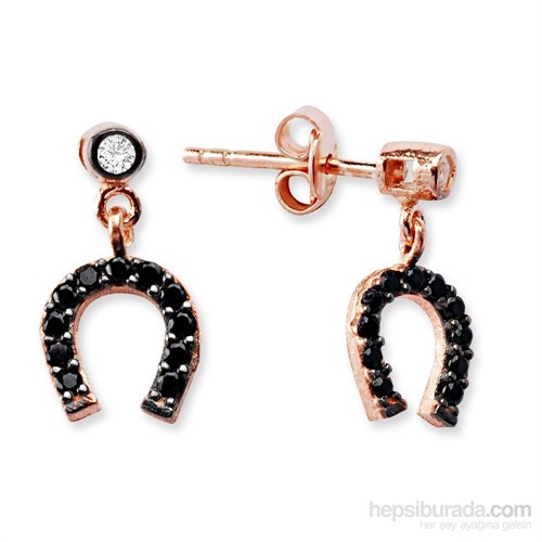 Tesbihane 925 Ayar Gümüş Zirkon Taşlı Nal Küpe