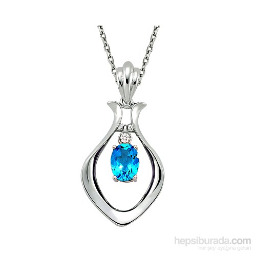 Gizzaro 1.40 Karat Mavi Topaz, 0.03 Karat Pırlanta Kolye GMY106
