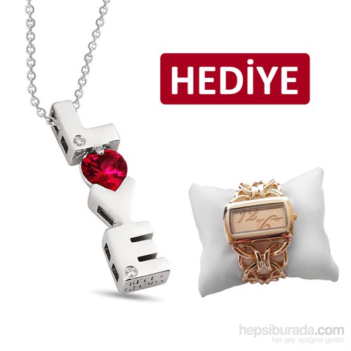 Bella Gloria Altın Kaplamalı Kırmızı Kuartz "Tek Aşkımsın" Pırlanta Kolye (Gpk0019)