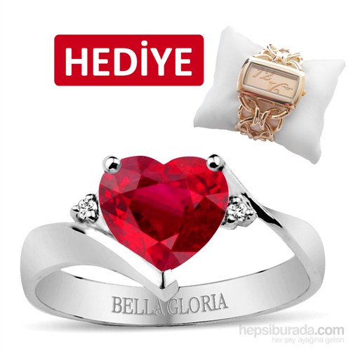 Bella Gloria Altın Kaplamalı Pırlanta Kırmızı Kuartz  Aşk Yüzüğü