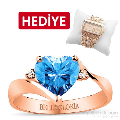 Bella Gloria Mavi Topaz Roz Aşk Yüzüğü (GPY0042)