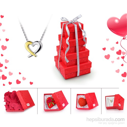 eJOYA Pırlanta Kalp Kolye- Sevgililer Günü Özel Hediye Kulesi (365 Gün Seni Seviyorum Yazısı- Çikolata ve Kalp Sabun )