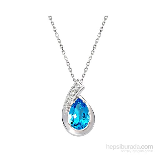 Gizzaro 0.04 Karat Pırlanta  3.65 Mavi Topaz Damla  Kolye Gzkl129