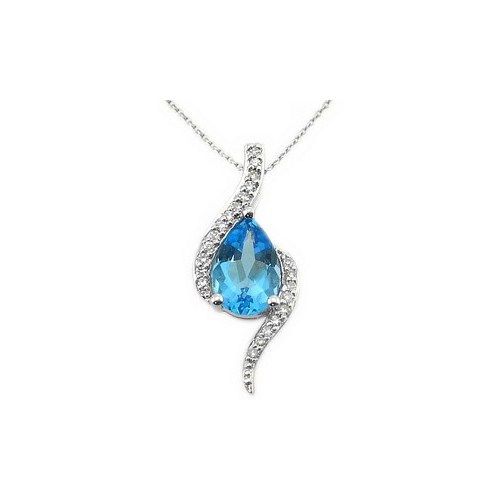 Goldstore 14 Ayar Altın  0.08 ct Pırlanta Swiss Blue Topaz Kolye DP9180