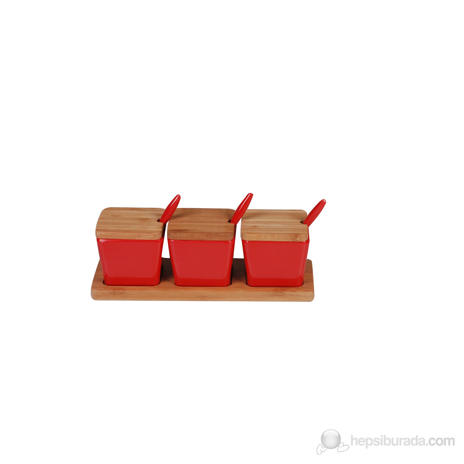 Bosphorus Bambu Melamin Kare Form Kahvaltılık/Sosluk Kırmızı 3 Lü Set