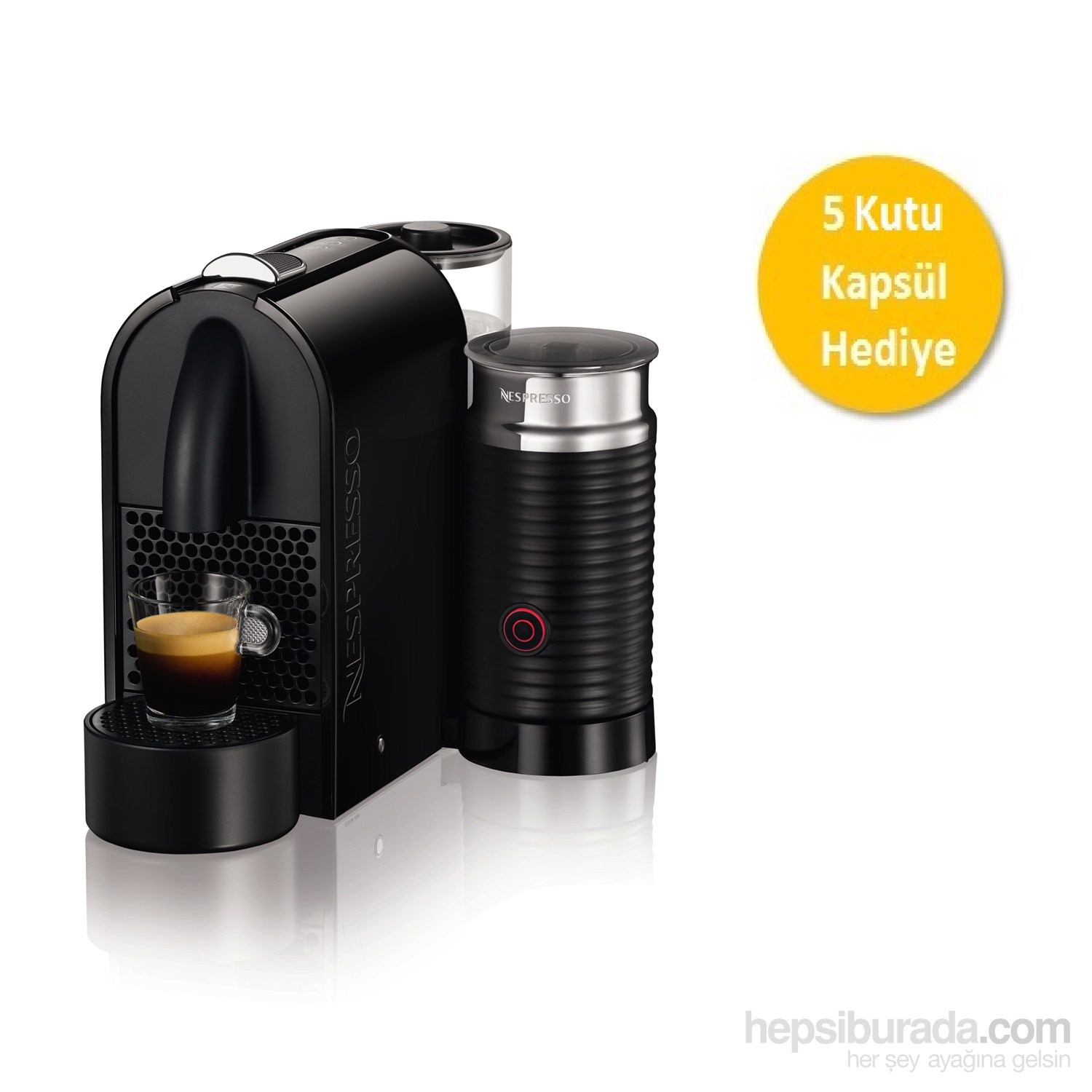 Nespresso U D55 Kahve Makinesi - Siyah Renkli + Aeroccino 3 Süt Köpürtücü