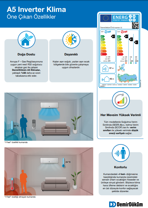 Demirdöküm A512000 A++ 12000 BTU İnverter Duvar Tipi Klima, Klimalar Demirdöküm A512000 A++ 12000 BTU İnverter Duvar Tipi Klima, Klimalar