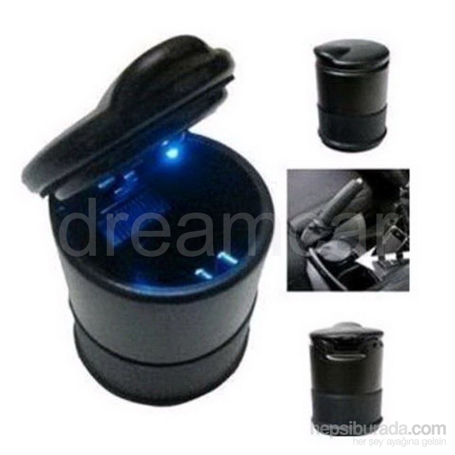 Dreamcar Magnum Mavi Led Işıklı, Metal Gövdeli Silikon Tabanlı Küllük Siyah 07081