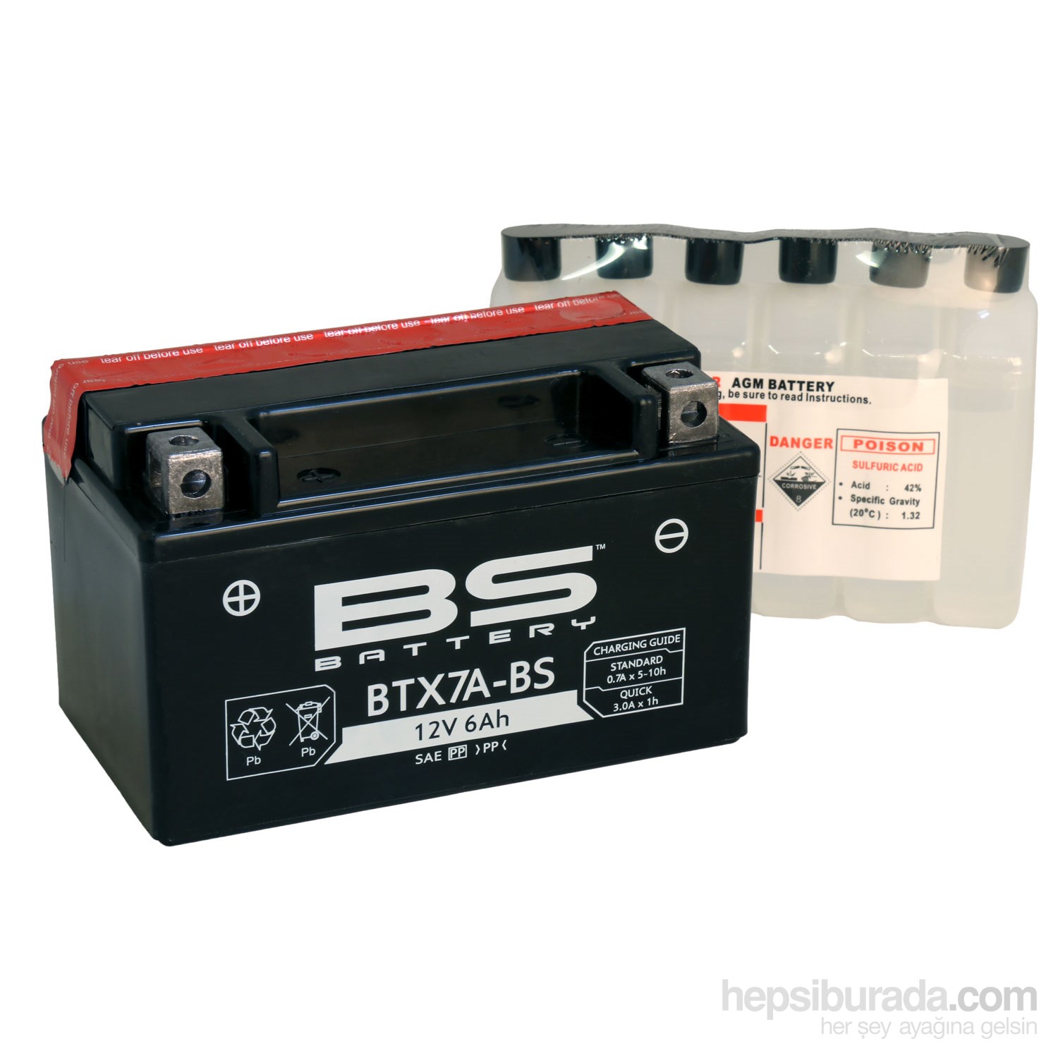 Bs-Battery Btx7a-Bs (Ytx7a-Bs) 12V 6Ah 90Cca Agm Bakımsız Fiyatı