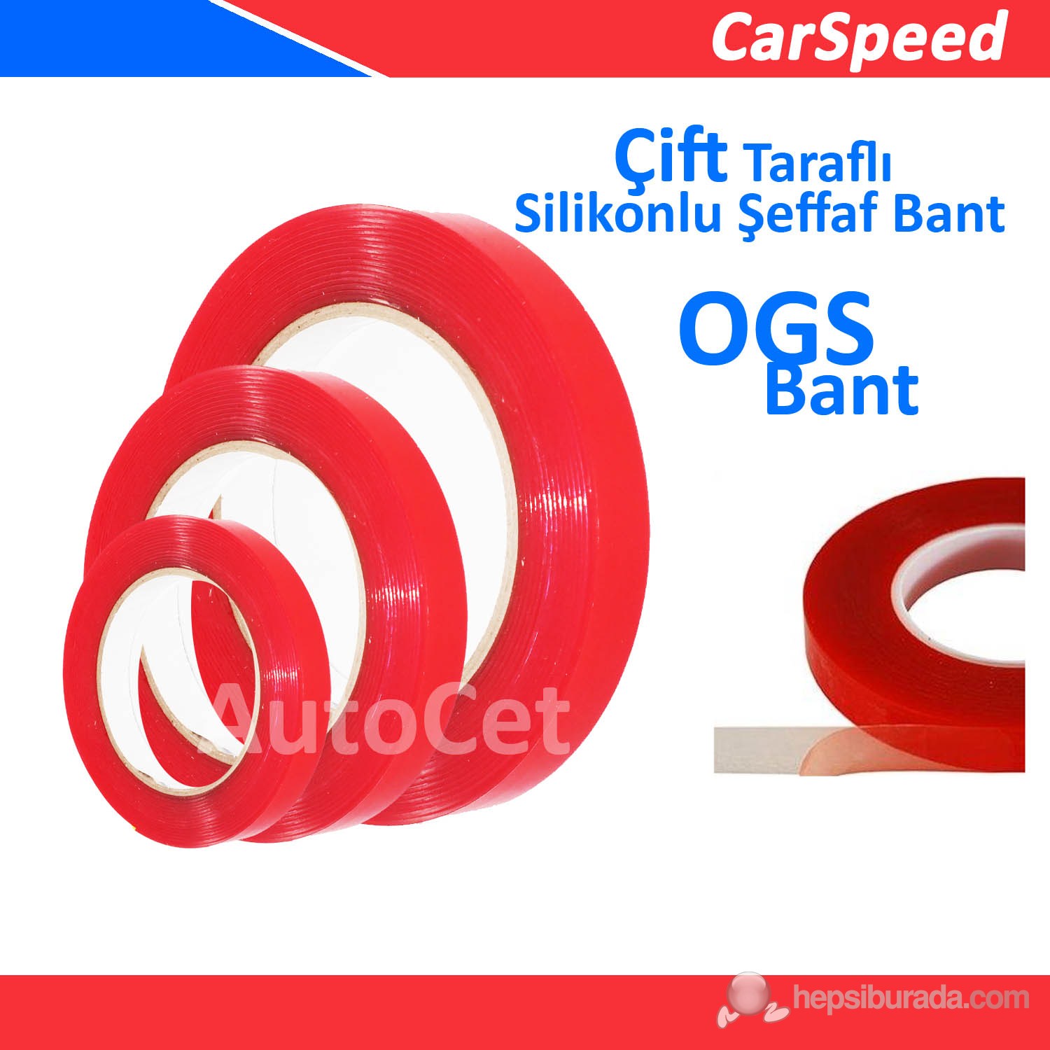 CarSpeed Çift Taraflı Silikon Şeffaf Bant ( OGS ) 10 mm x 5 Metre