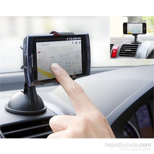 Araç İçi Telefon / Navigasyon Tutucu - 360 Derece Dönebilir Güçlü Kilit Vantuzlu