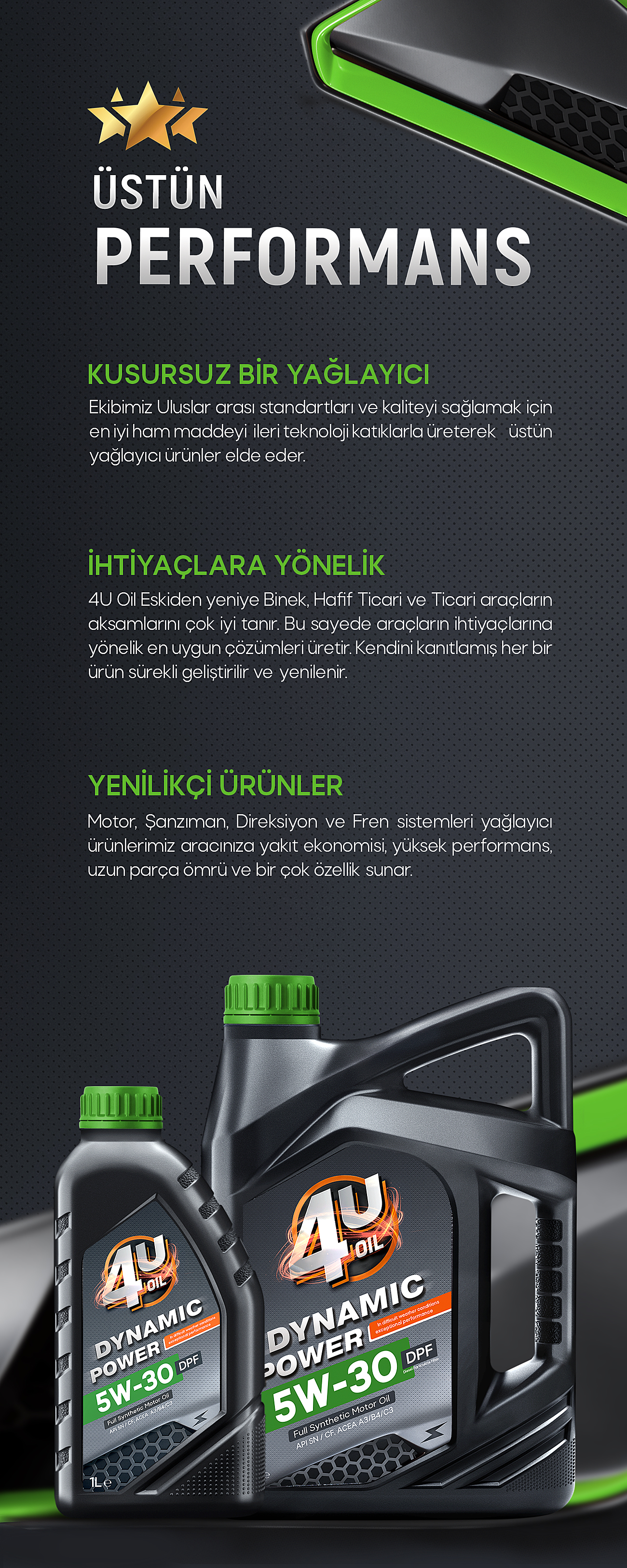 4U Oil Dynamic Power 5W-30 DPF Tam Sentetik Motor Yağı 5 Litre Üretim Yılı 2022