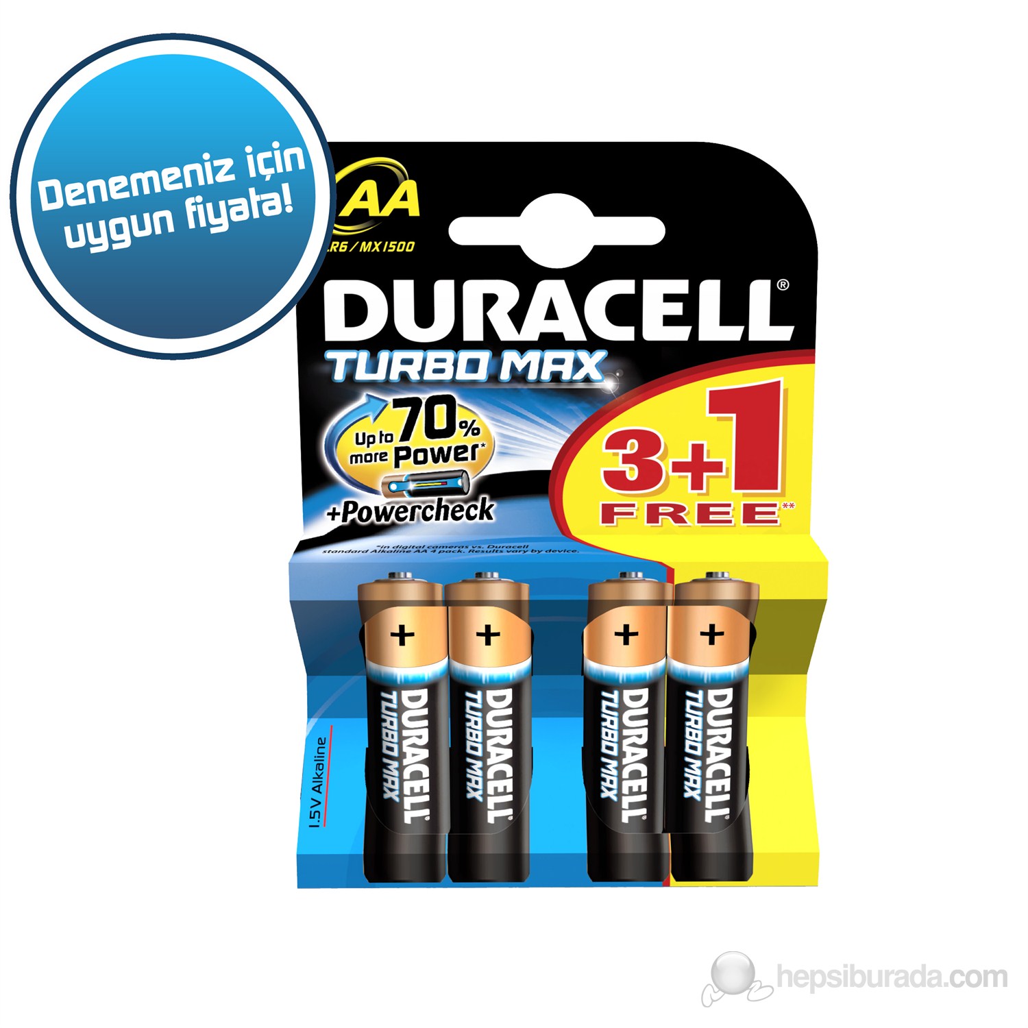 Duracell Turbo Max Alkalin AA Kalem Pil (3+1) 4'lü Paket