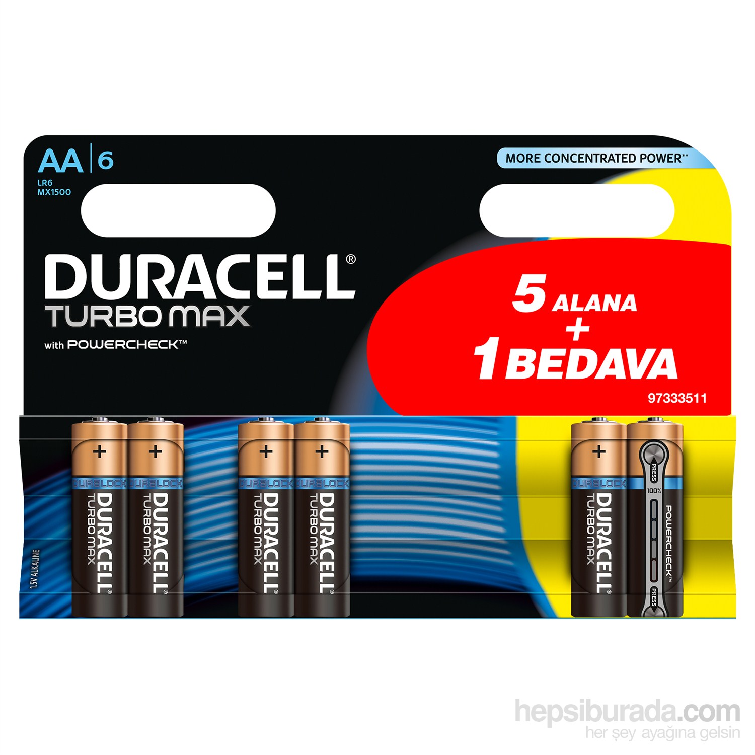 Duracell Turbo Max Alkalin AA Kalem Pil (5+1) 6'lı Paket