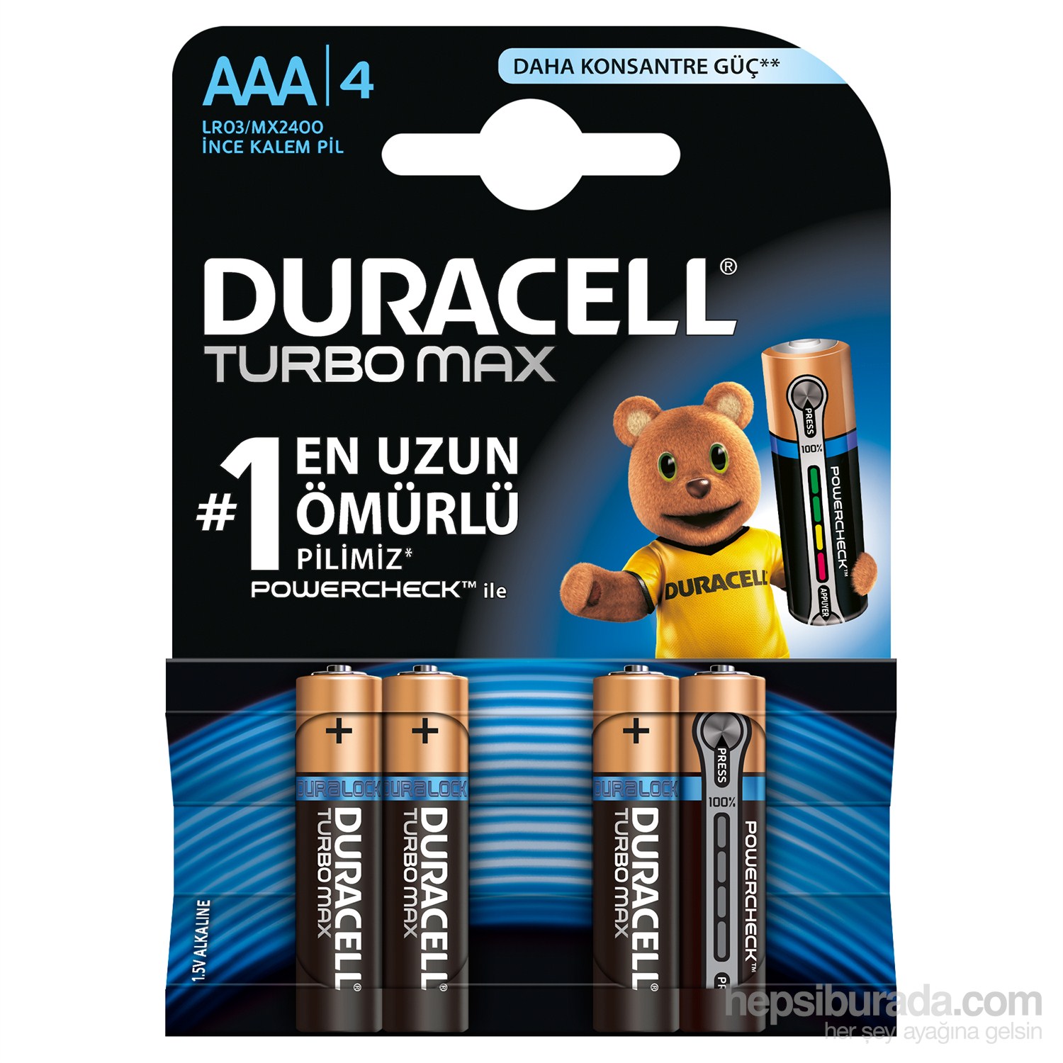 Duracell Turbo Max Alkalin AAA İnce Kalem Pil 4'lü Paket