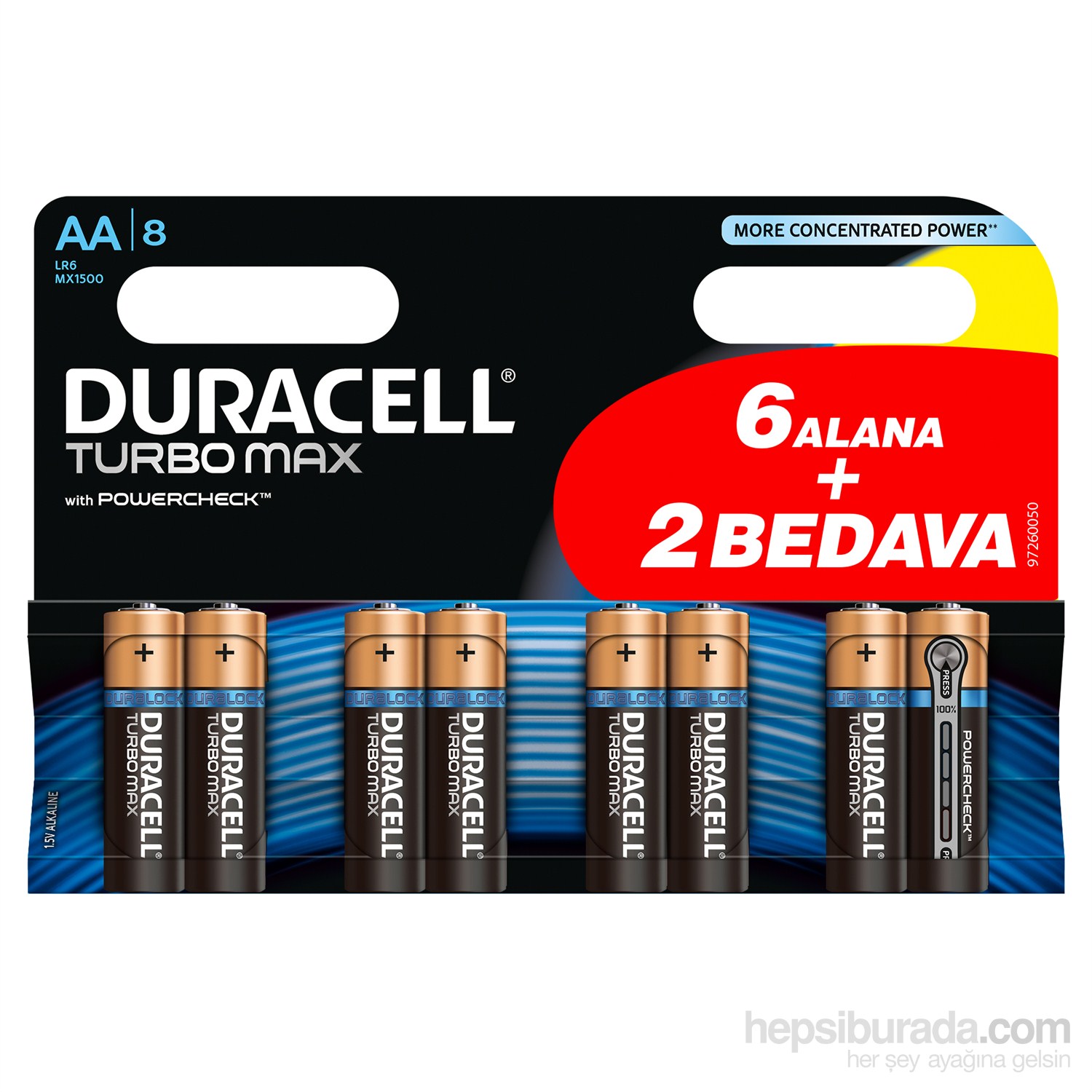 Duracell Turbo Max Alkalin AA Kalem Pil (6+2) 8'li Paket