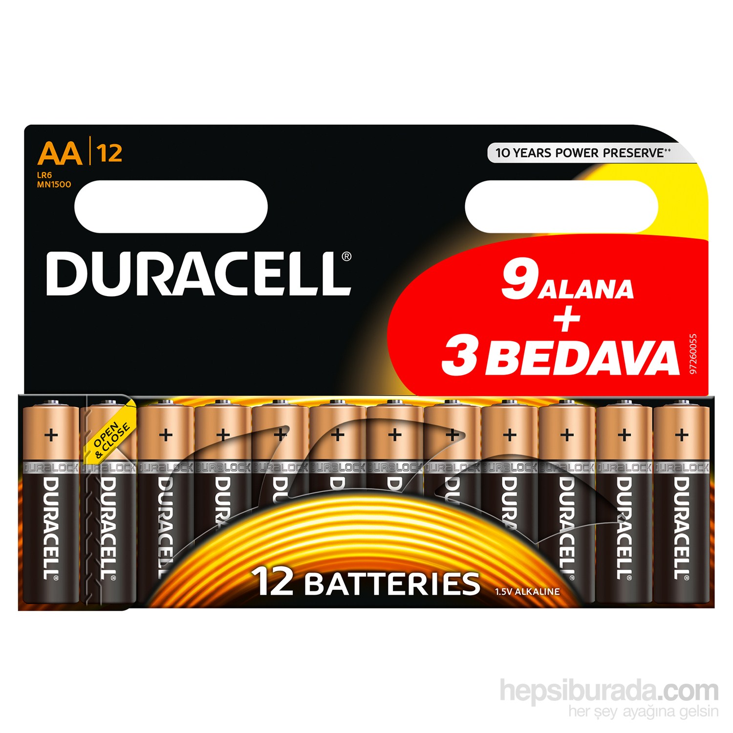 Duracell Alkalin AA Kalem Pil (9+3) 12'li Paket