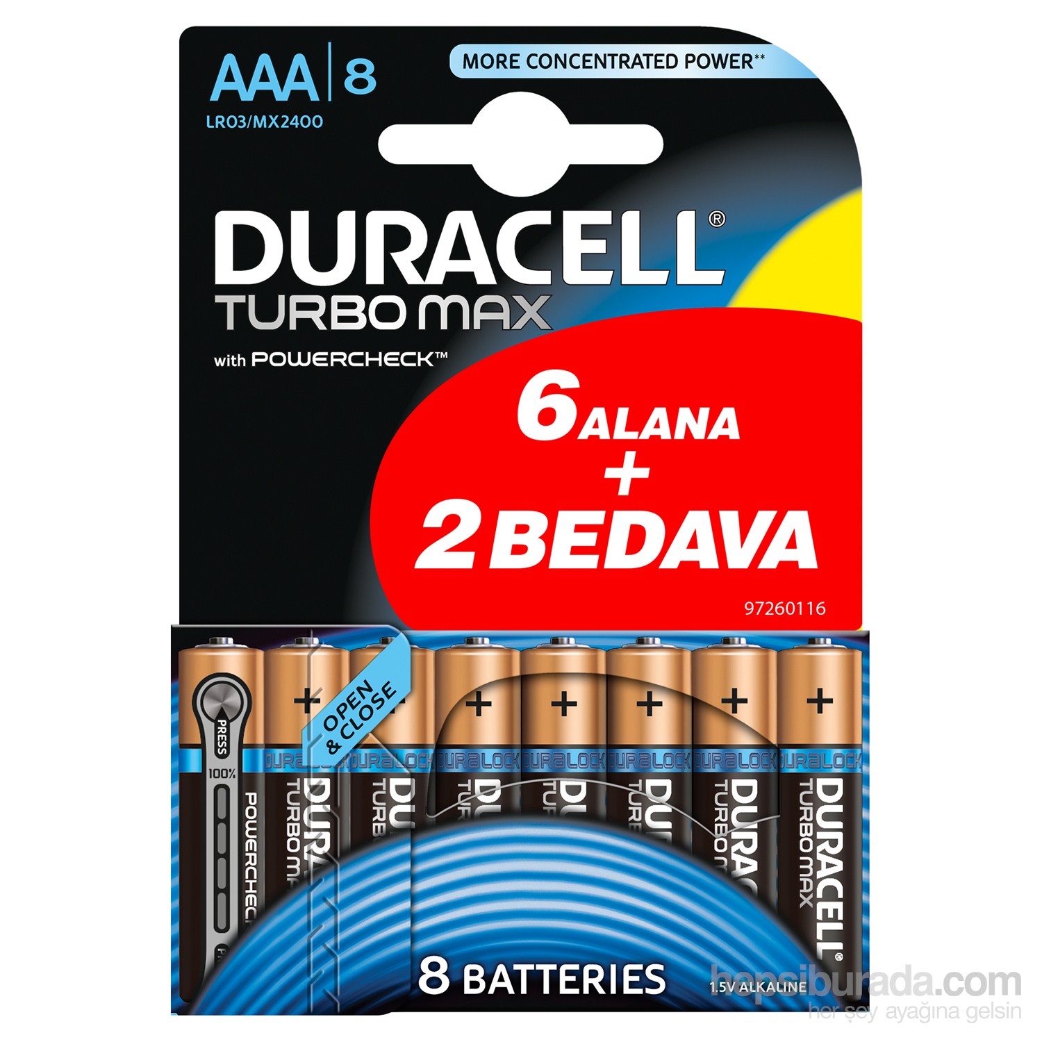 Duracell Turbo Max Alkalin AAA İnce Kalem Pil (6+2) 8'li Paket