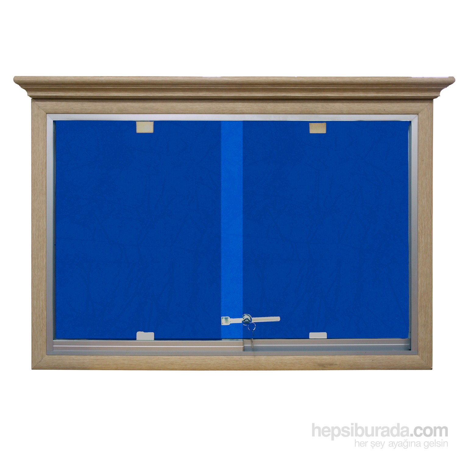Akyazı 90x180 Ahşap Camekanlı Kumaşlı Pano (Mavi)