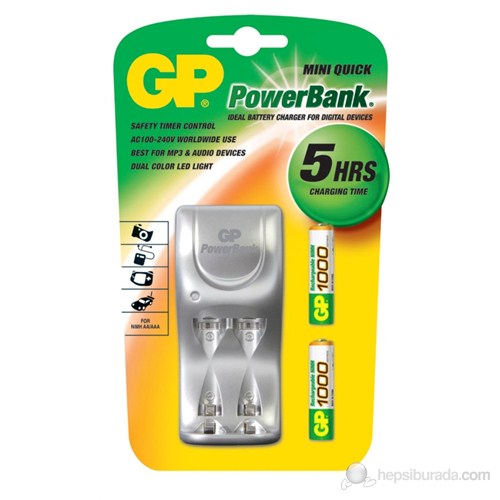 GP Powerbank Mini Quick 1000 Şarj Cihazı GP1000 Şarj Edilebilir İnce Kalem Pil Hediyeli