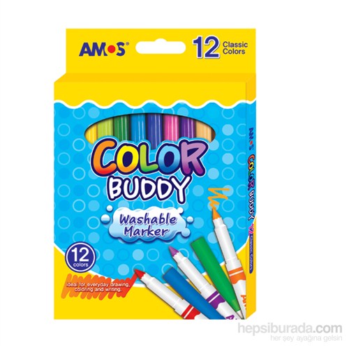 Amos Color Buddy keçeli boya kalemi 12’li karton kutu