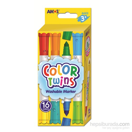 Amos Color Twins-çift taraflı keçeli kalem 8 kalem(16 renk)