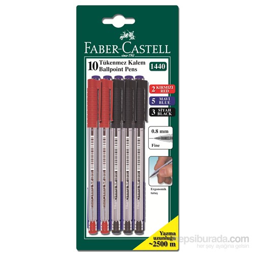 Faber-Castell Tükenmez Kalem 1440 10'lu Karışık Renk - 5M+3S+2K (5500144010)