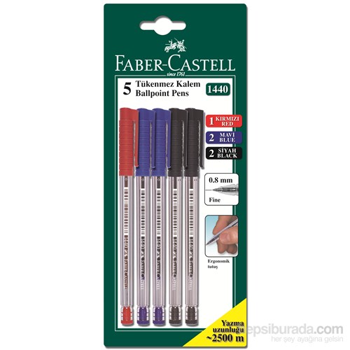 Faber-Castell Tükenmez Kalem 1440 5'li Karışık Renk - 2M+2S+1K (5500144050)