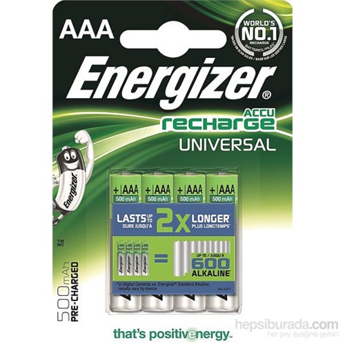 Energizer (E22-6965) Şarjlı 500 Mah AAA İnce Kalem Pil 4Lü Blister