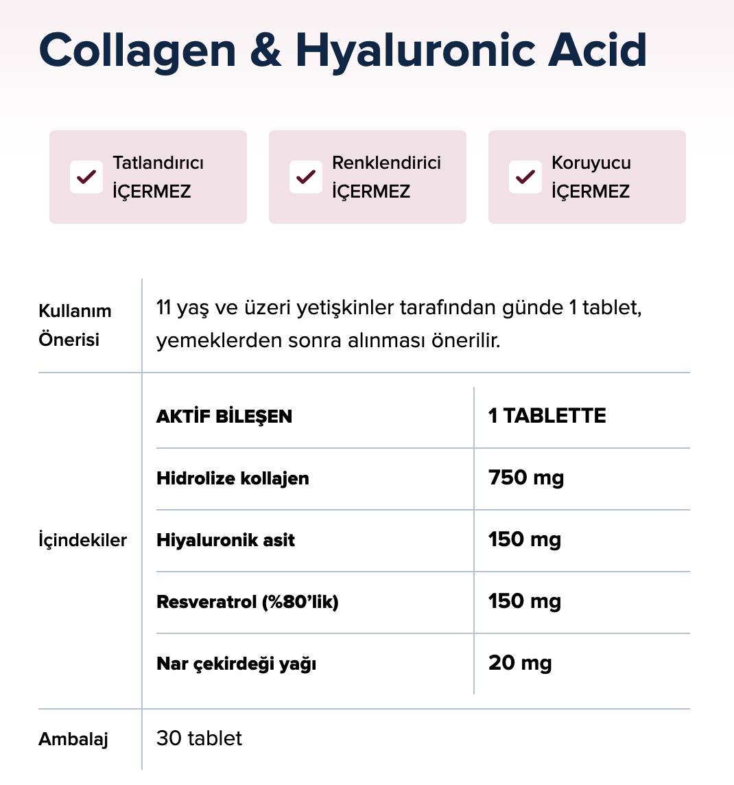 Selfit Collagen & Hyaluronic Acid Tablet 30 Tablet Fiyatı