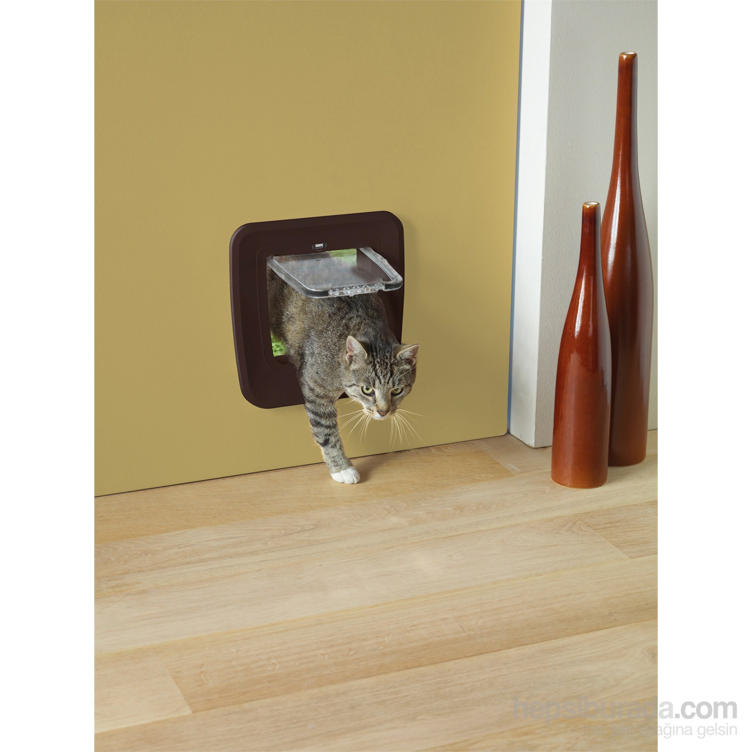 Savic Access 4 Way Upgradable Kedi Kapısı Kahverengi (Cam Ölçüsü 17x17,5 cm)