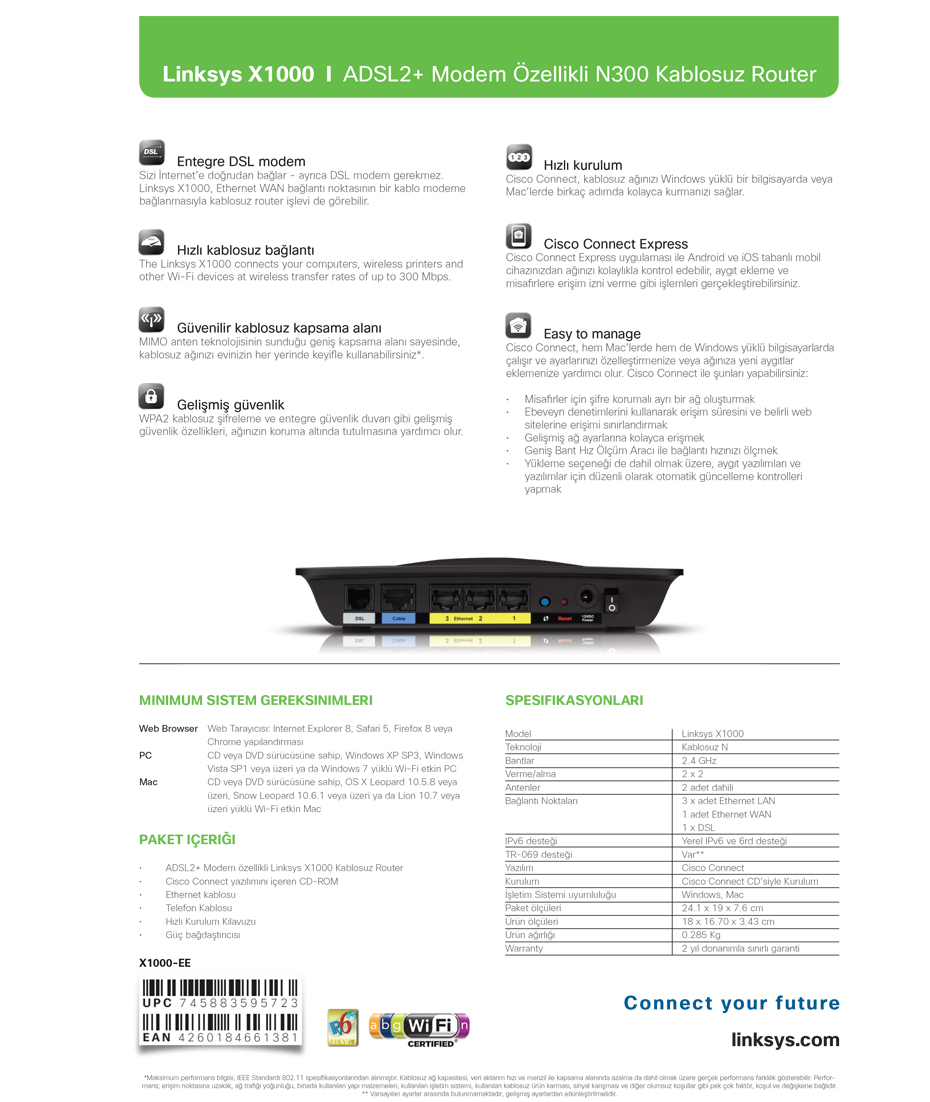 Linksys X1000EZ Wifi Router With ADSL2+Modem Fiyatı