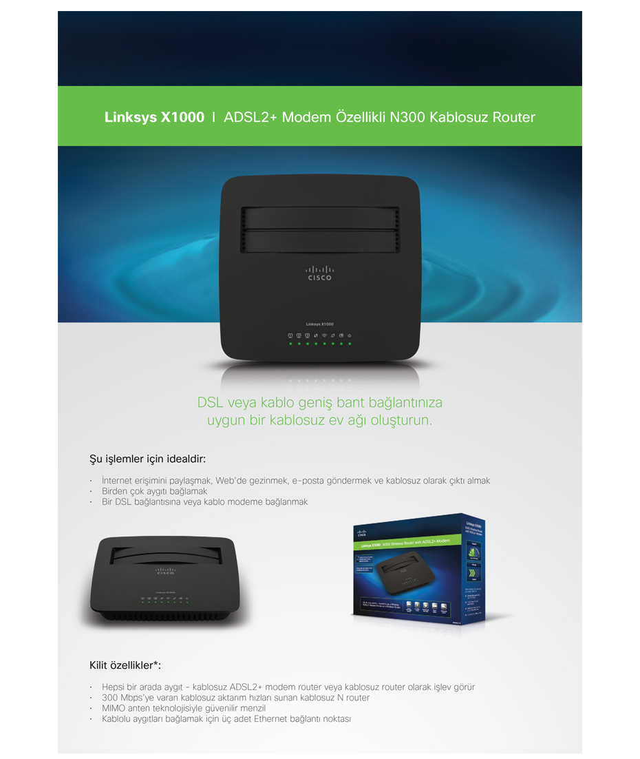 Linksys X1000EZ Wifi Router With ADSL2+Modem Fiyatı