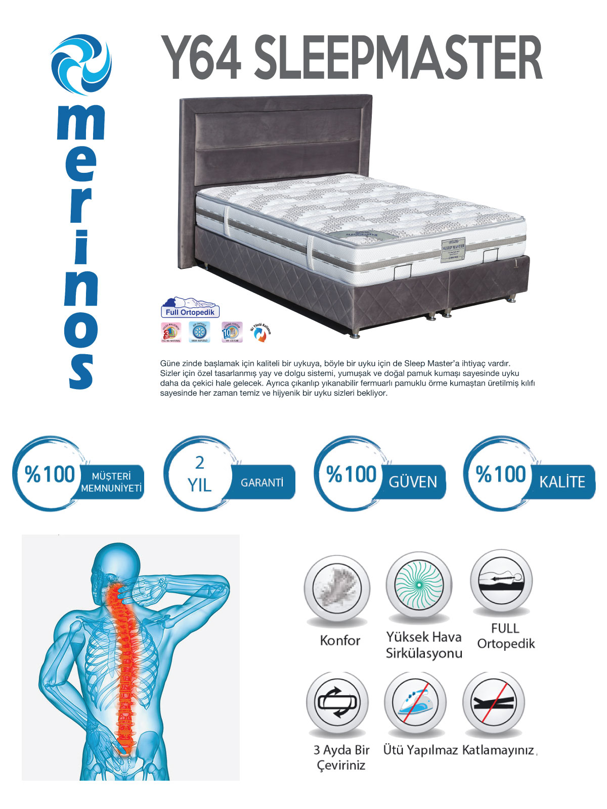 Merinos Y64 Sleep Master 160x200 Yatak Fiyatı Taksit Seçenekleri