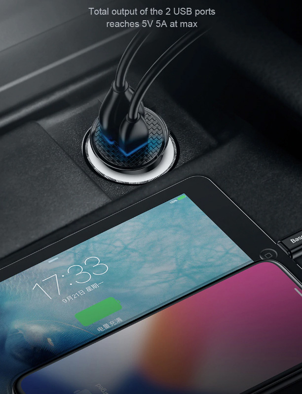 Baseus Car Charger 30W PD QC4.0+ 5A with 2 port USB + USB-C Circular ...
